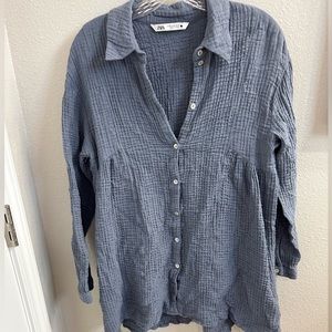 Short crinkle cotton button up dress